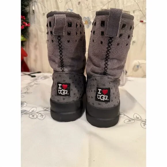 UGG Women's I Heart Rock 'n Roll Gray Polka Dot Booties Size 9 - Picture 7 of 9